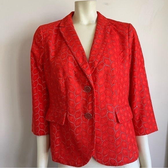Nwt Talbots Women’s Orange & White Eyelet Button Blazer Jacket 12P - Picture 1 of 14